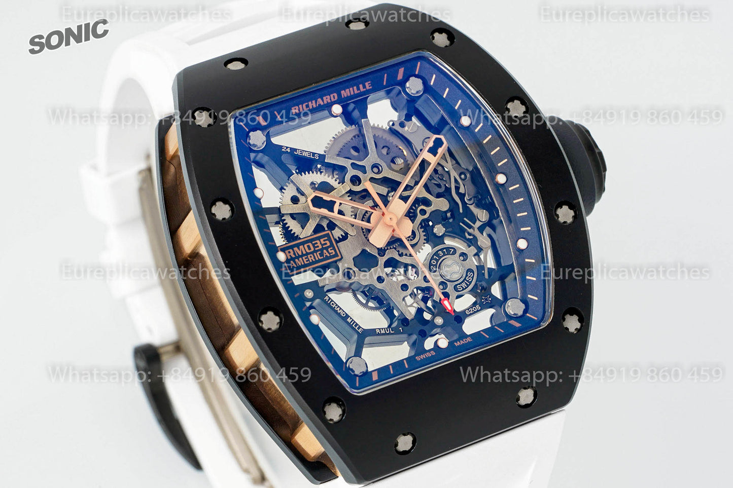 Richard Mille RM035 Americas Black Toro 1:1 Best Version Sonic Factory V4 White Strap