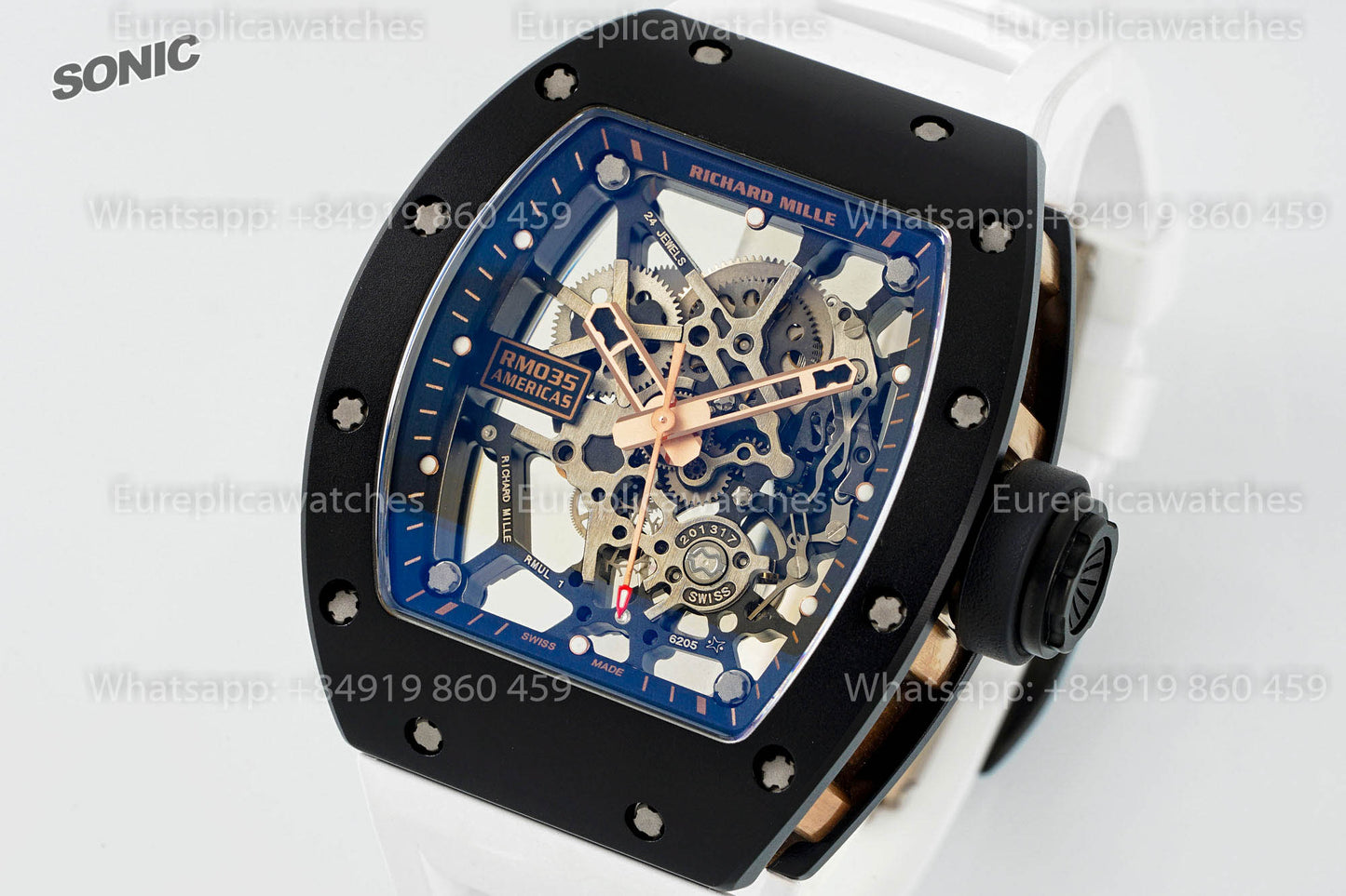 Richard Mille RM035 Americas Black Toro 1:1 Best Version Sonic Factory V4 White Strap
