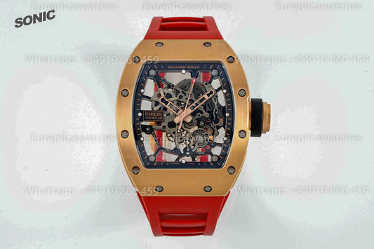 Richard Mille RM035 Rose Gold Toro 1:1 Best Version Sonic Factory V4 Red Rubber Strap