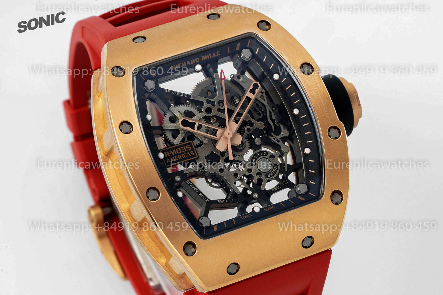 Richard Mille RM035 Rose Gold Toro 1:1 Best Version Sonic Factory V4 Red Rubber Strap
