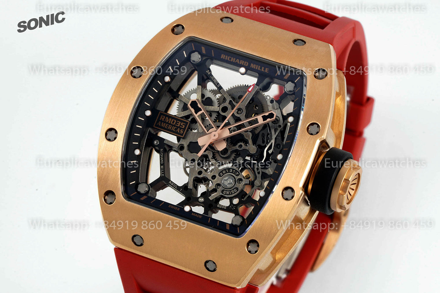 Richard Mille RM035 Rose Gold Toro 1:1 Best Version Sonic Factory V4 Red Rubber Strap