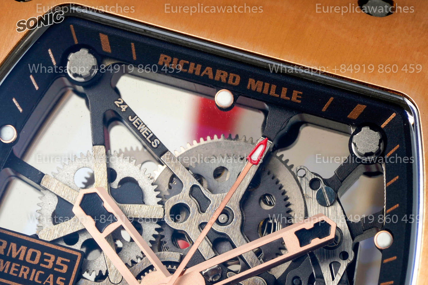 Richard Mille RM035 Rose Gold Toro 1:1 Best Version Sonic Factory V4 Red Rubber Strap