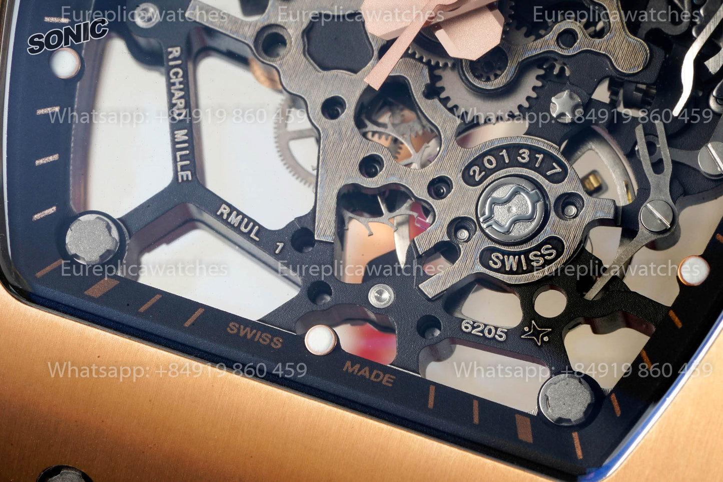 Richard Mille RM035 Rose Gold Toro 1:1 Best Version Sonic Factory V4 Red Rubber Strap