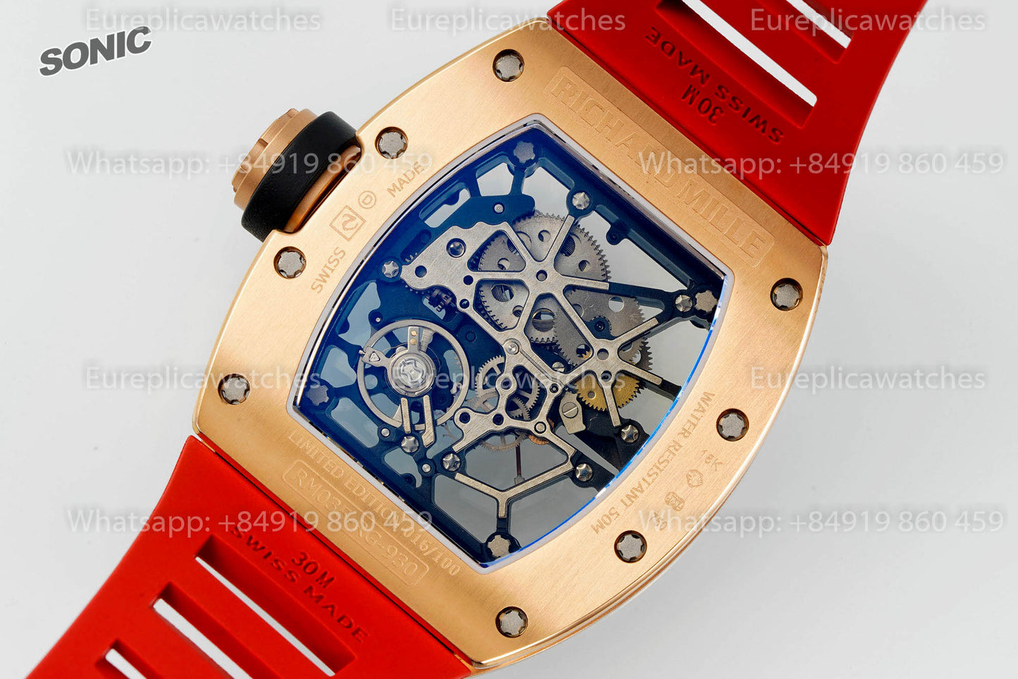 Richard Mille RM035 Rose Gold Toro 1:1 Best Version Sonic Factory V4 Red Rubber Strap