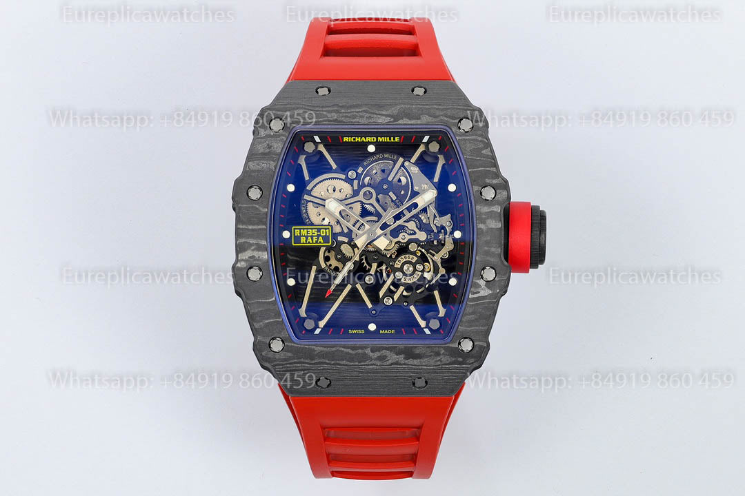 Richard Mille RM35-01 Black Carbon 1:1 Beste Version Rotes Kautschukarmband ZF Fabrik