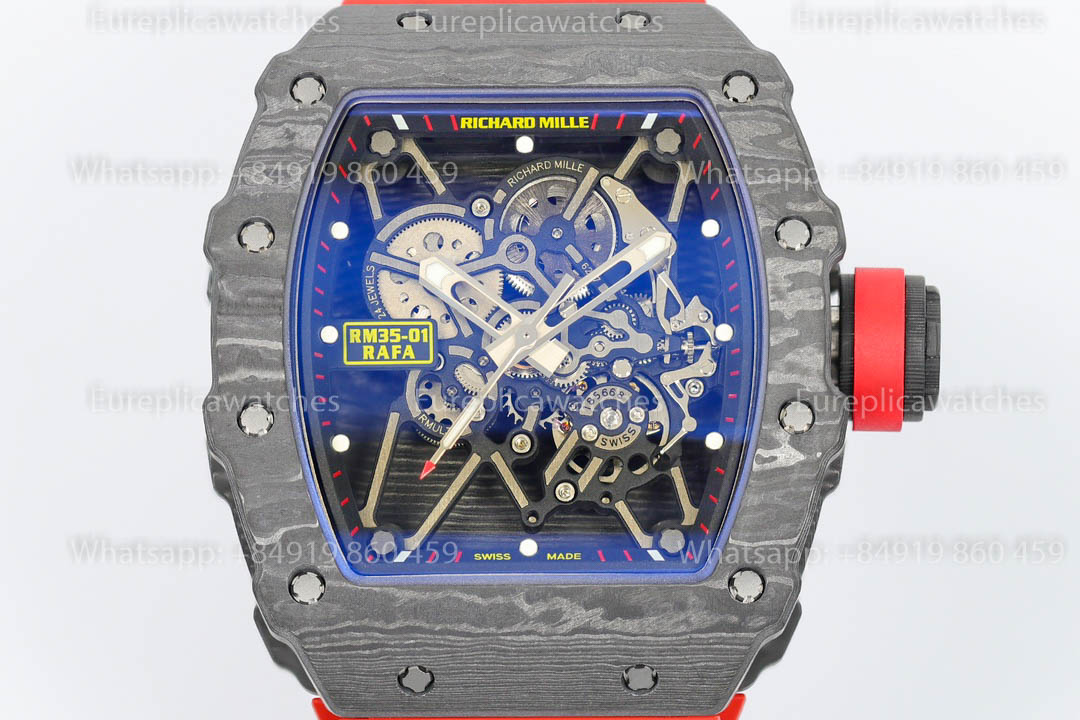 Richard Mille RM35-01 Black Carbon 1:1 Beste Version Rotes Kautschukarmband ZF Fabrik