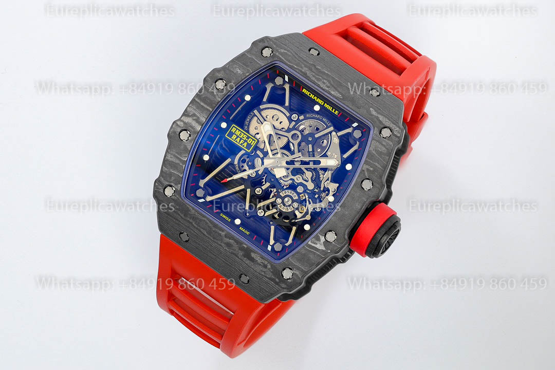 Richard Mille RM35-01 Black Carbon 1:1 Beste Version Rotes Kautschukarmband ZF Fabrik