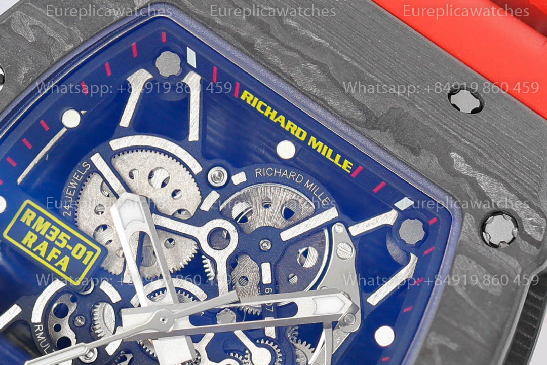 Richard Mille RM35-01 Black Carbon 1:1 Beste Version Rotes Kautschukarmband ZF Fabrik