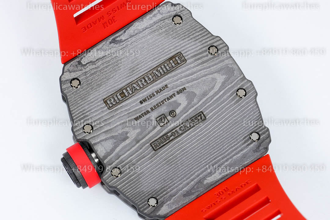 Richard Mille RM35-01 Black Carbon 1:1 Beste Version Rotes Kautschukarmband ZF Fabrik