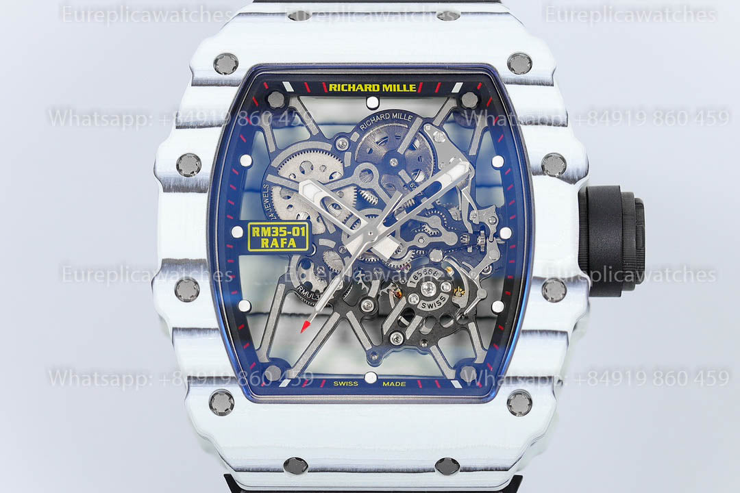 Richard Mille RM35-01 White Carbon 1:1 Meilleure Version Bracelet en Caoutchouc Noir Fabrique ZF