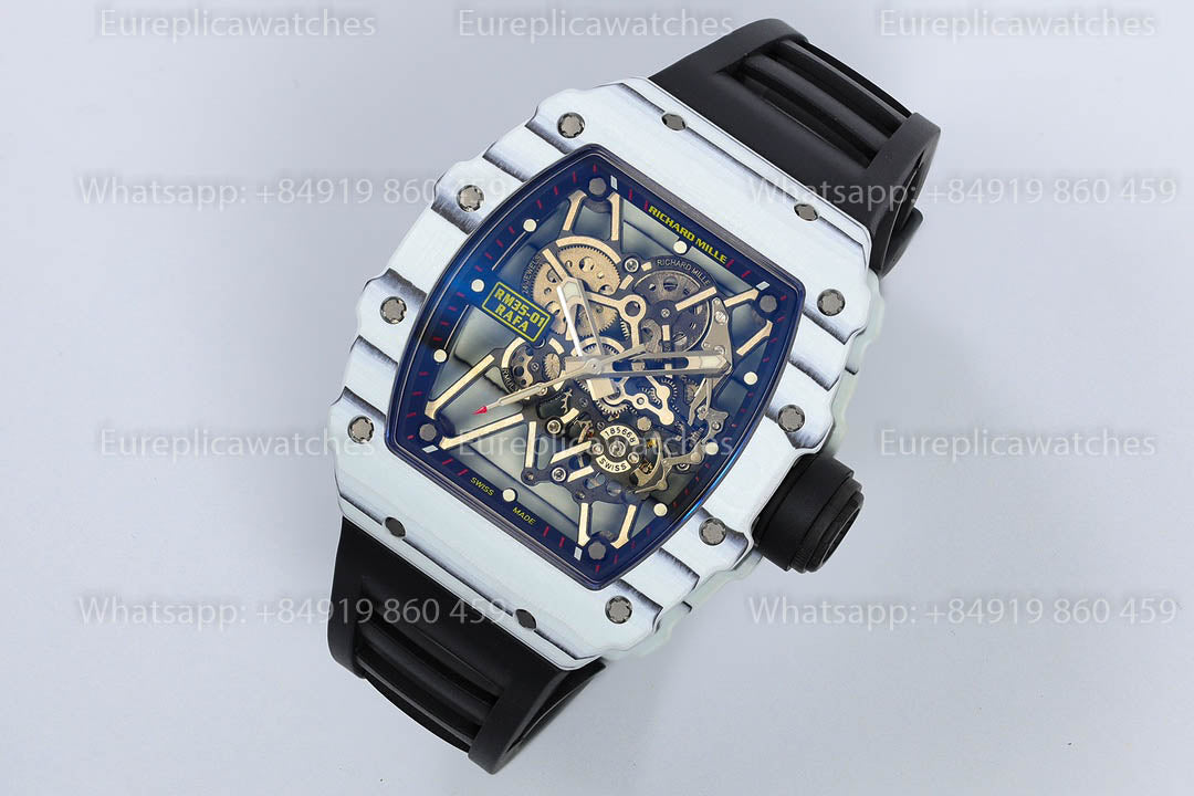Richard Mille RM35-01 White Carbon 1:1 Meilleure Version Bracelet en Caoutchouc Noir Fabrique ZF