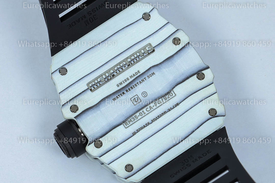 Richard Mille RM35-01 White Carbon 1:1 Meilleure Version Bracelet en Caoutchouc Noir Fabrique ZF