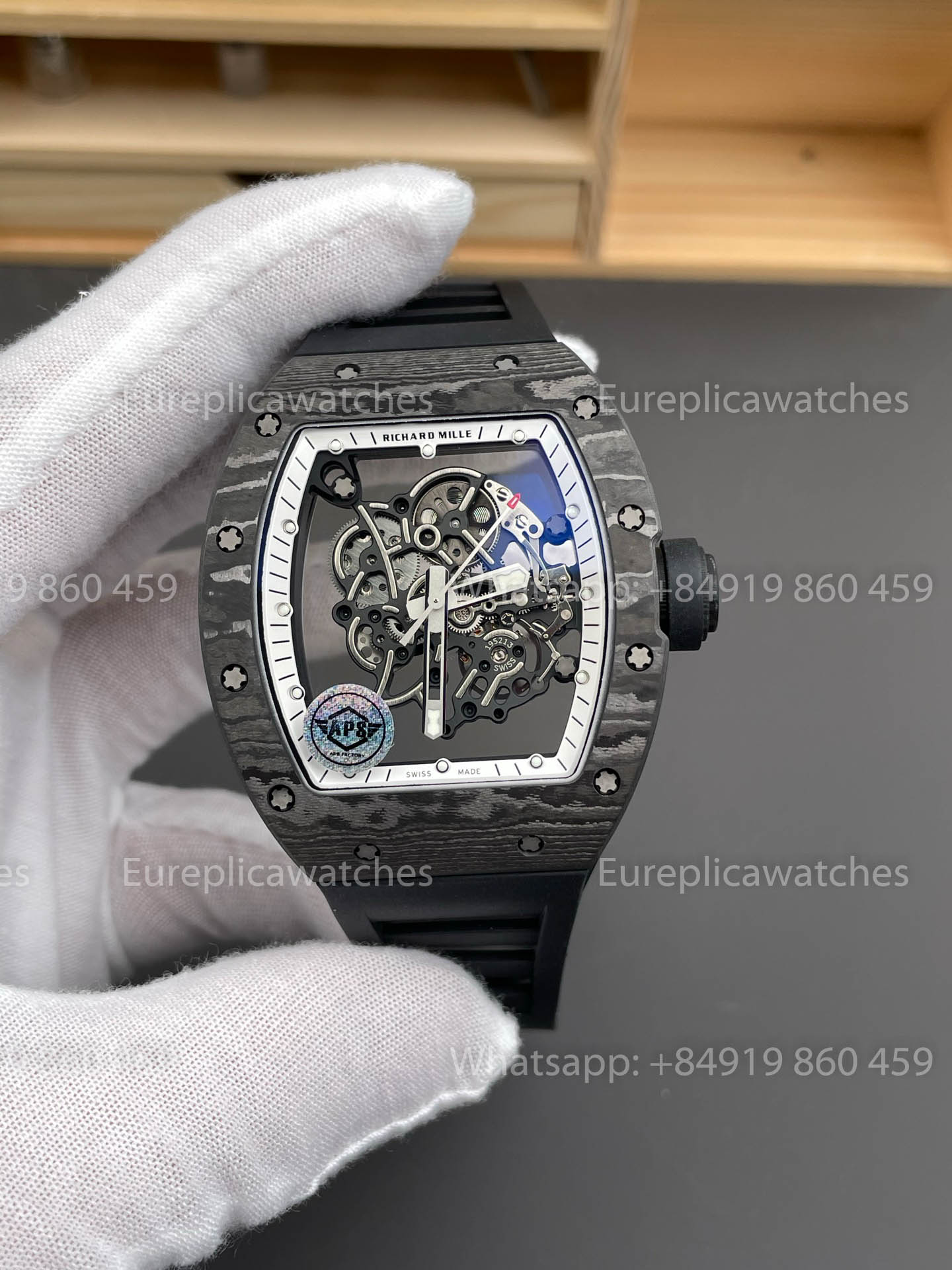 RICHARD MILLE RM055 Carbonfasergehäuse 1:1 Bester Klon APS Factory Weißes Zifferblatt Schwarze Krone