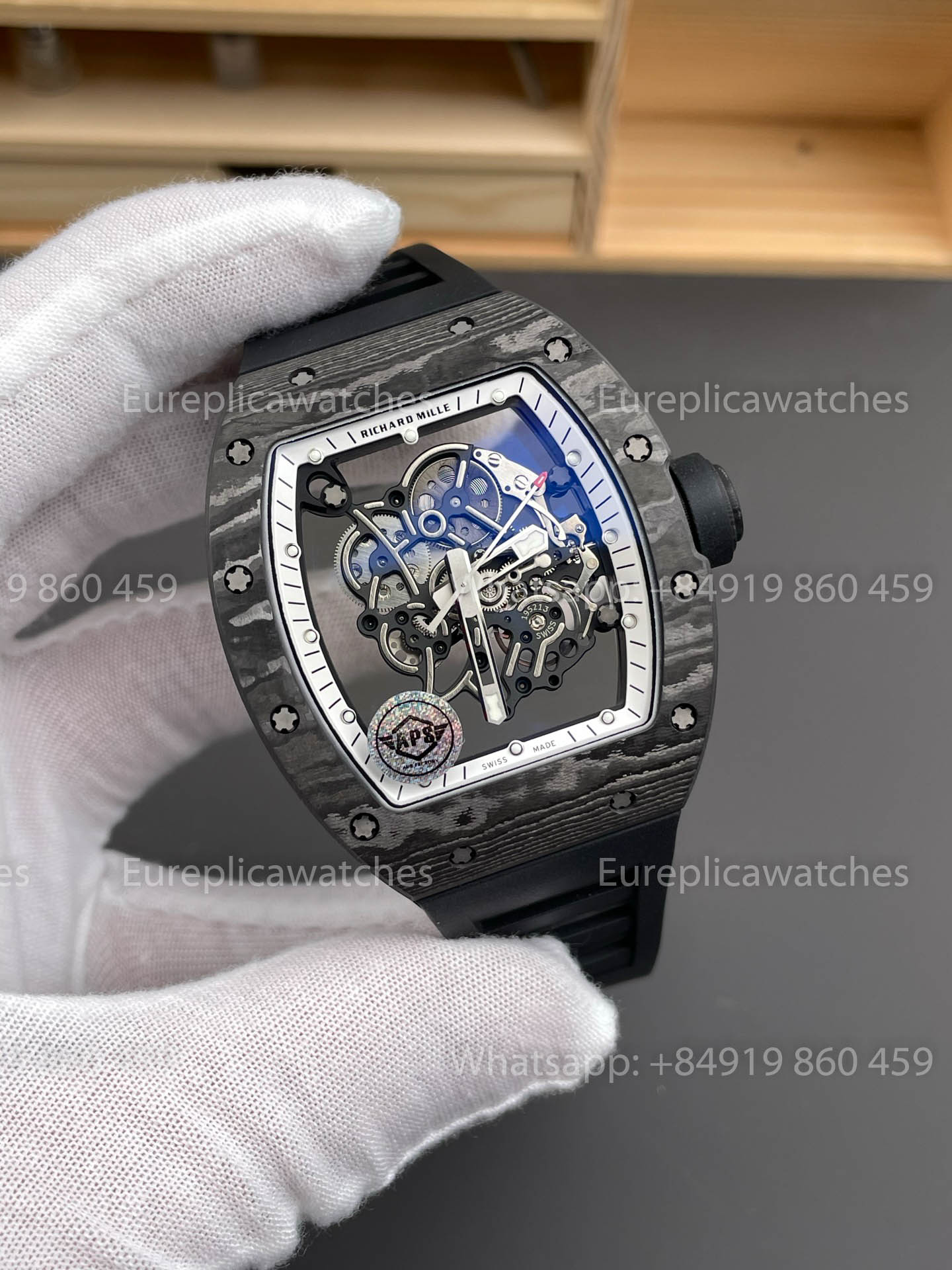 RICHARD MILLE RM055 Carbonfasergehäuse 1:1 Bester Klon APS Factory Weißes Zifferblatt Schwarze Krone