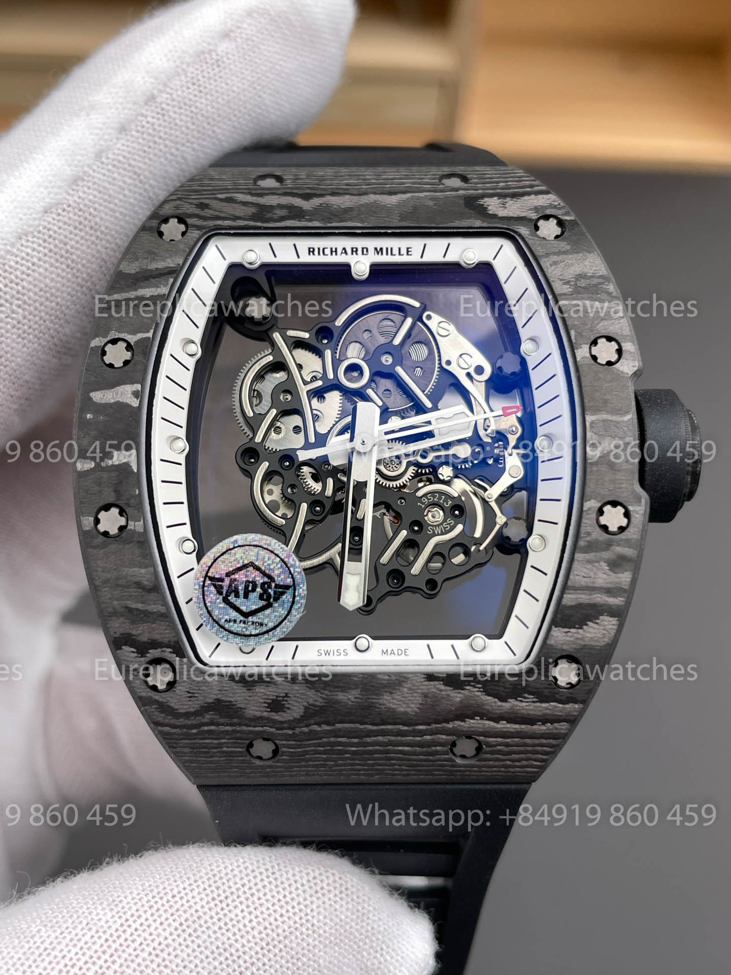 RICHARD MILLE RM055 Carbonfasergehäuse 1:1 Bester Klon APS Factory Weißes Zifferblatt Schwarze Krone