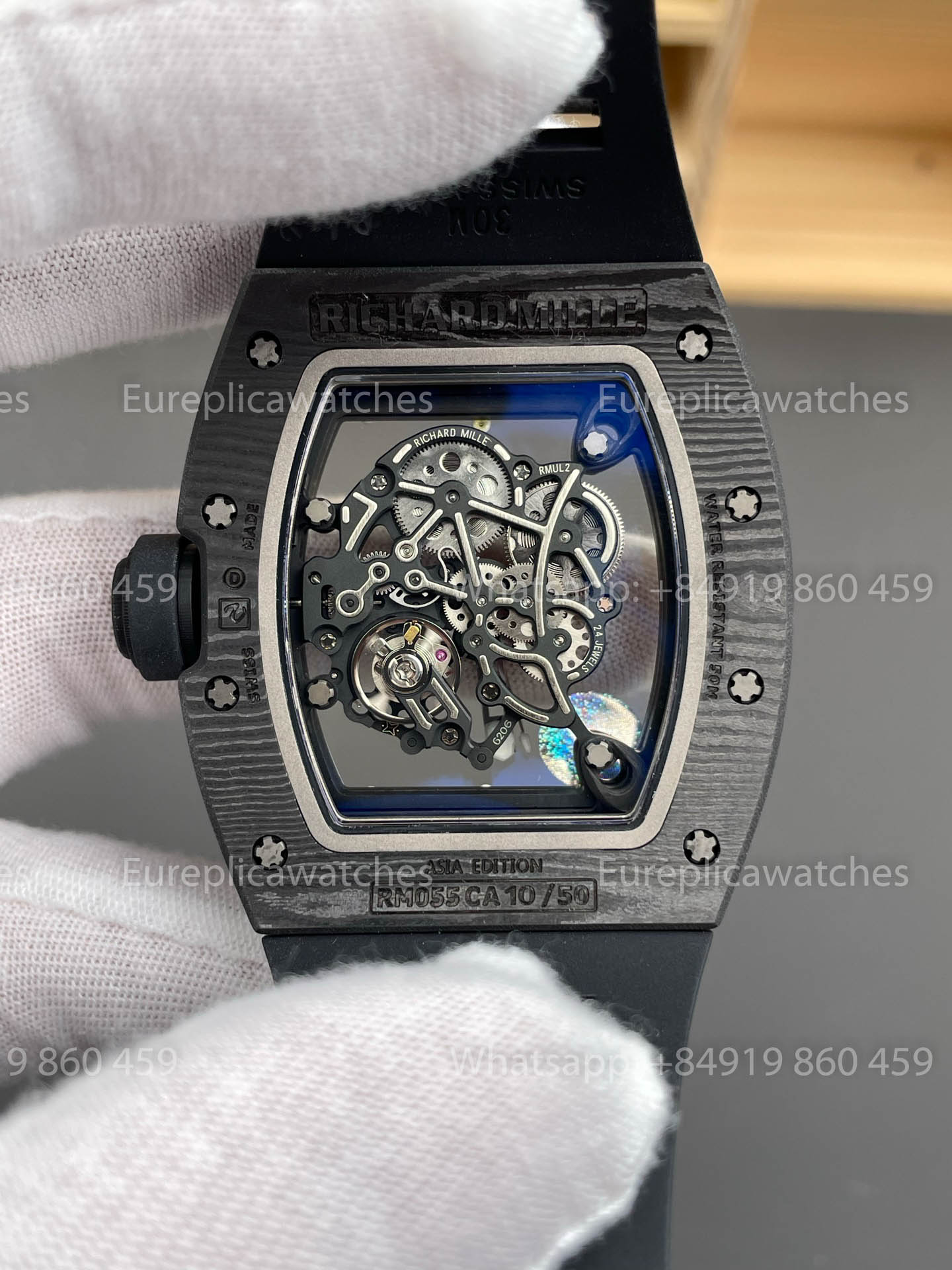 RICHARD MILLE RM055 Carbonfasergehäuse 1:1 Bester Klon APS Factory Weißes Zifferblatt Schwarze Krone