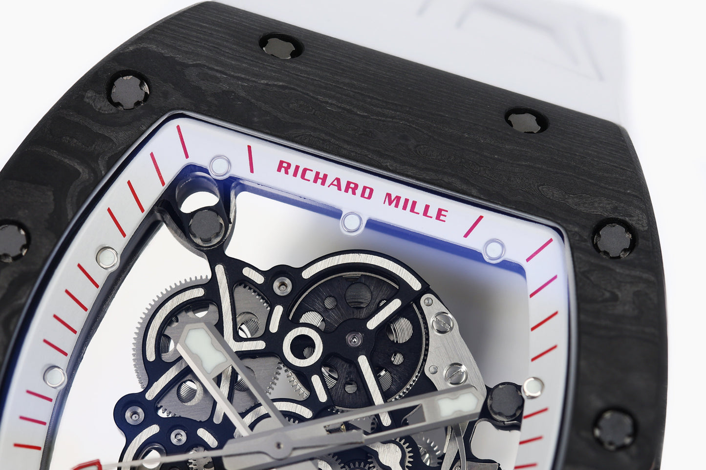 ZF Factory - RICHARD MILLE  RM055  NTPT V3 Carbon Fiber Case  Red Knob White Strap