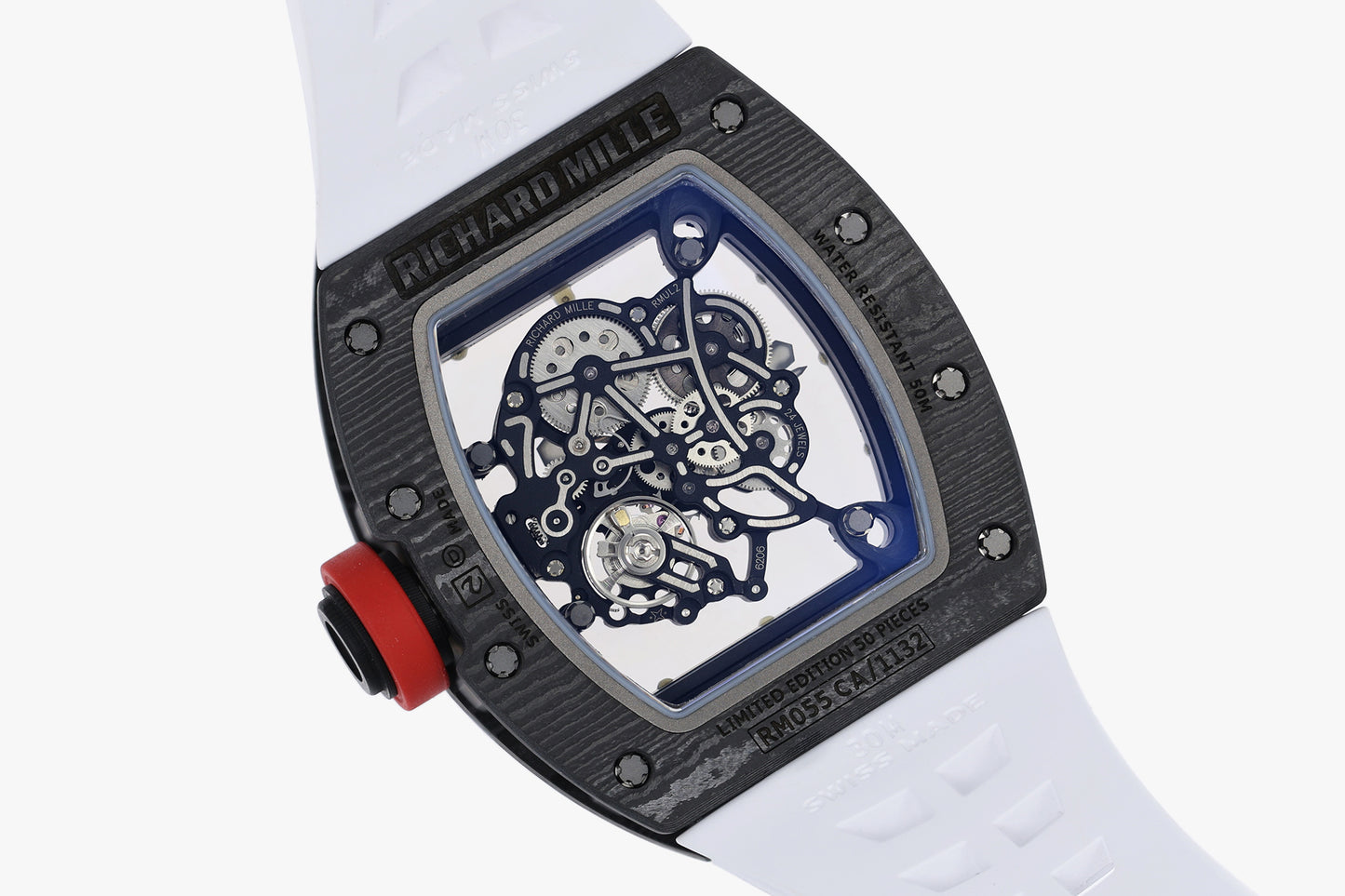 ZF Factory - RICHARD MILLE  RM055  NTPT V3 Carbon Fiber Case  Red Knob White Strap