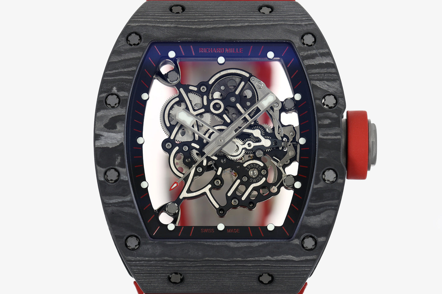 ZF Factory - RICHARD MILLE  RM055  NTPT V3 Carbon Fiber Case  Red Strap