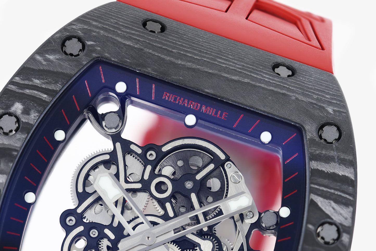 ZF Factory - RICHARD MILLE  RM055  NTPT V3 Carbon Fiber Case  Red Strap