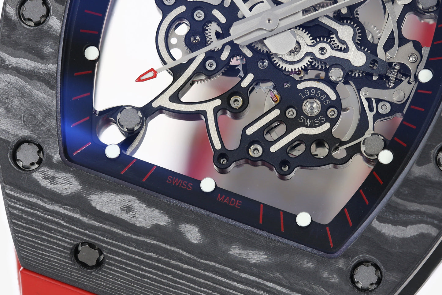 ZF Factory - RICHARD MILLE  RM055  NTPT V3 Carbon Fiber Case  Red Strap