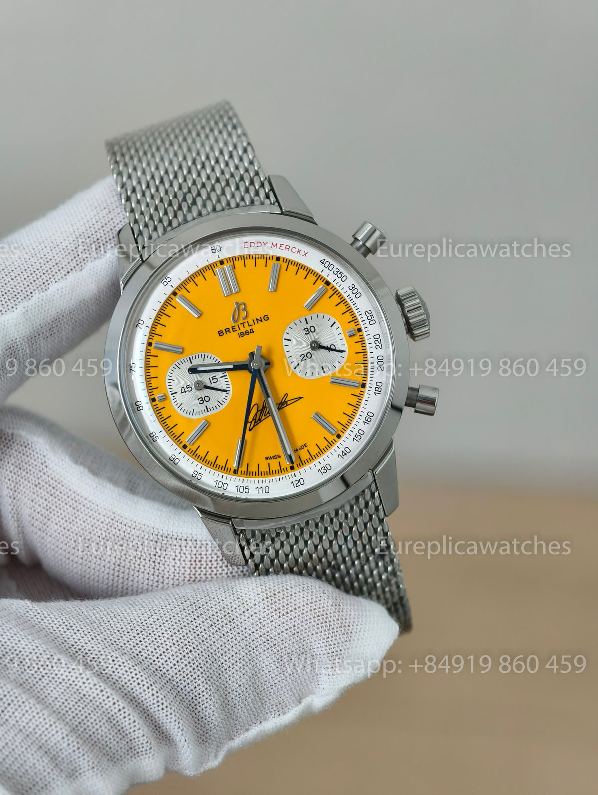BLS Factory Breitling B01 Chronograph 41 Eddy Merckx AB01762C1I1X1 Mesh Metal Strap