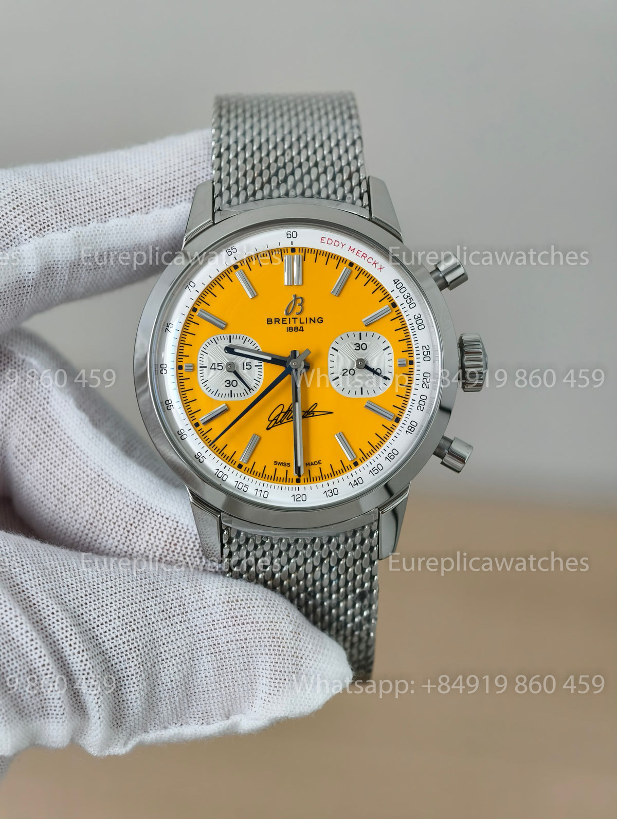 BLS Factory Breitling B01 Chronograph 41 Eddy Merckx AB01762C1I1X1 Mesh Metal Strap