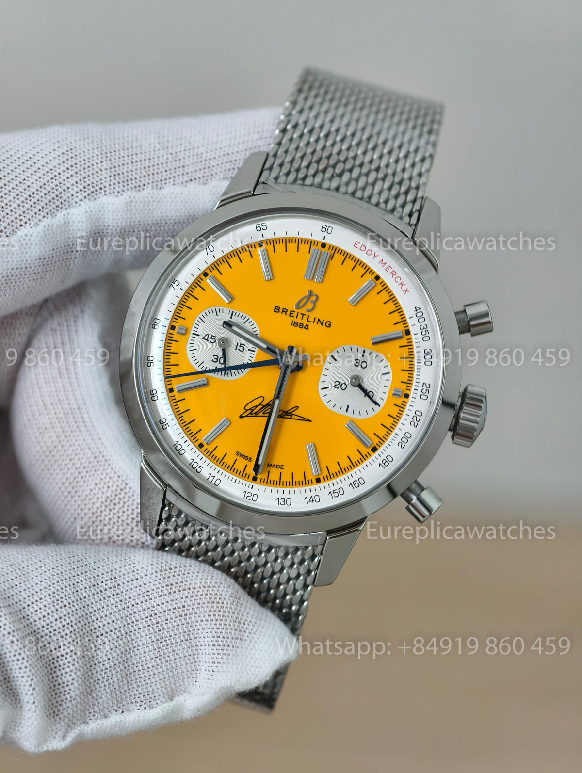 BLS Factory Breitling B01 Chronograph 41 Eddy Merckx AB01762C1I1X1 Mesh Metal Strap