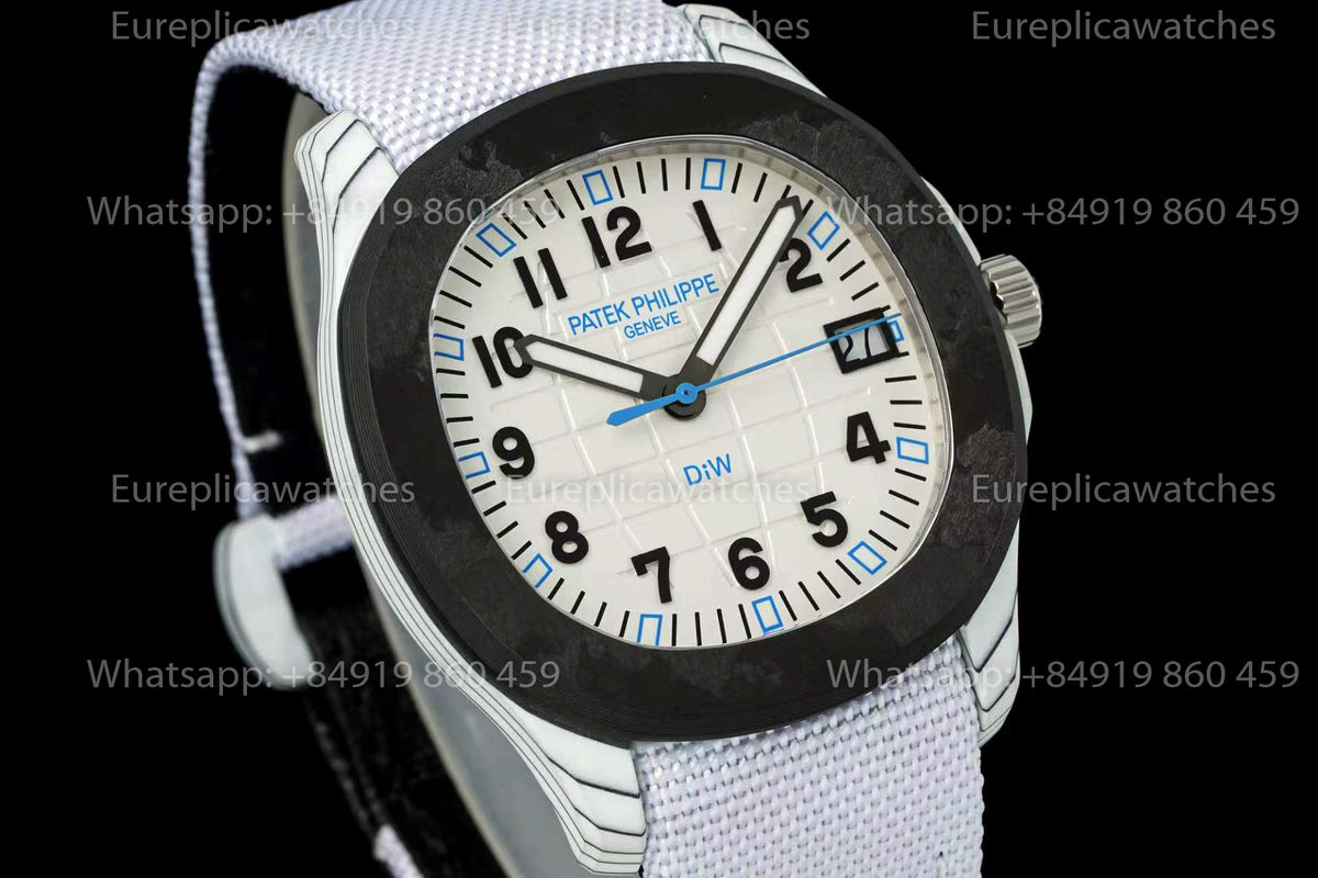 DiW Patek Philippe Aquanaut 5167 – White Dial Carbon Fiber Case White Strap