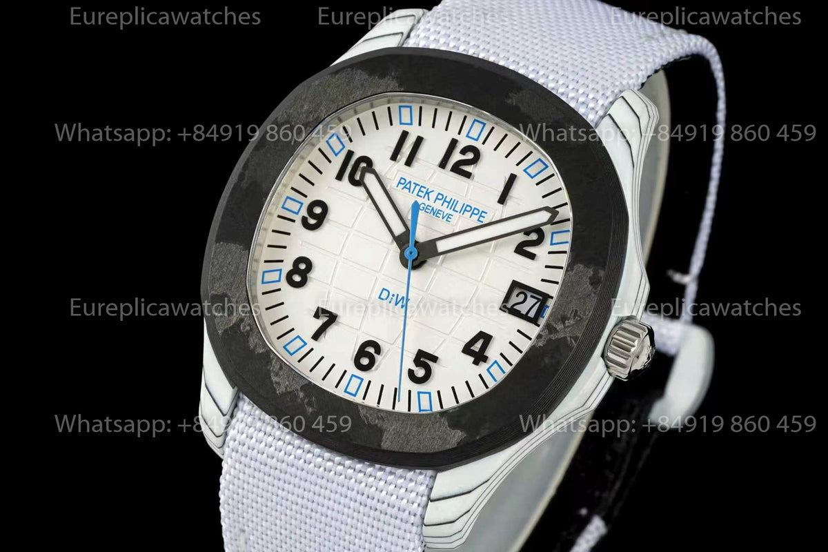 DiW Patek Philippe Aquanaut 5167 – White Dial Carbon Fiber Case White Strap