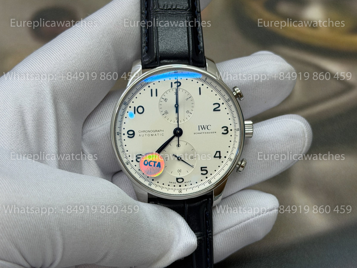OCTA Factory IWC Portugieser Chronograph IW371605 Black Leather Strap