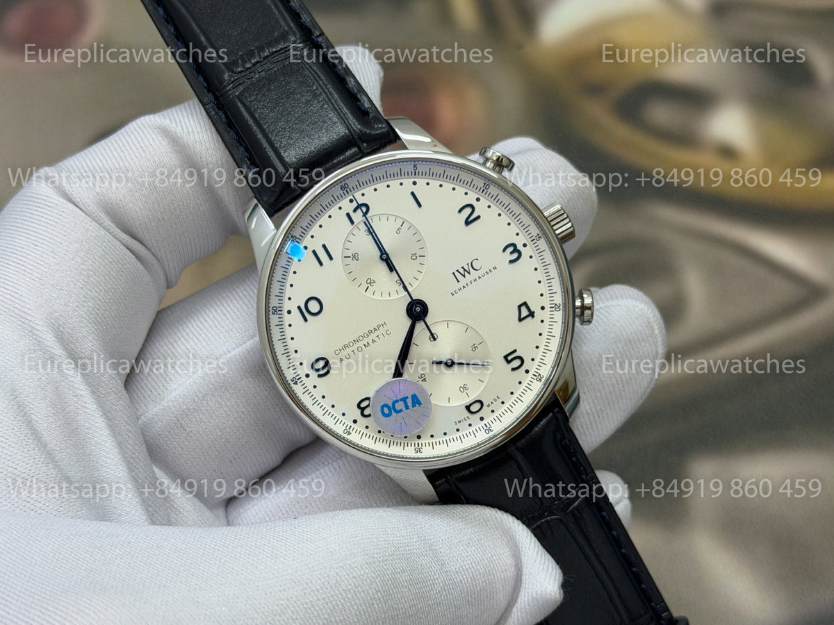 OCTA Factory IWC Portugieser Chronograph IW371605 Black Leather Strap