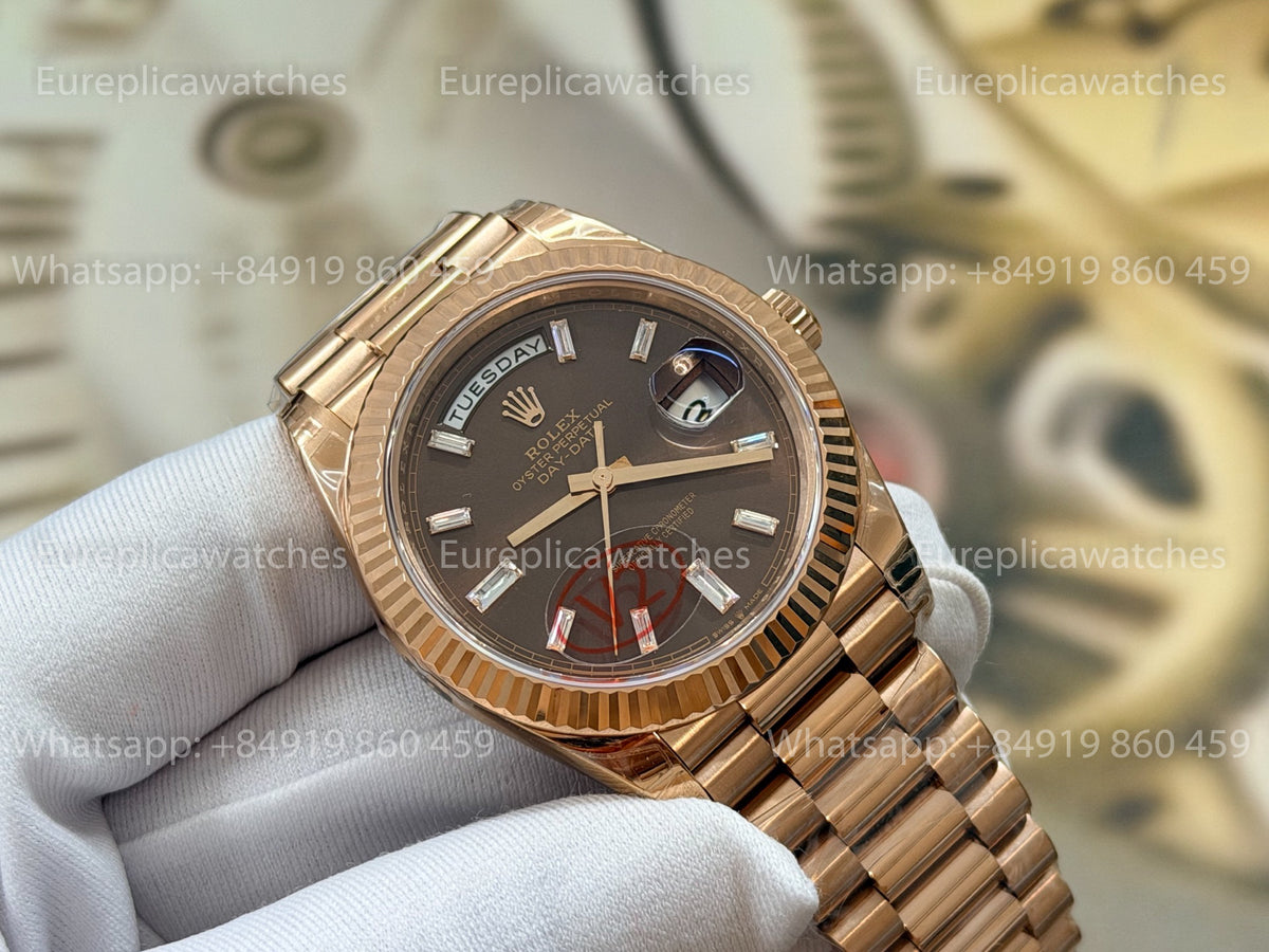 VSF Rolex Day-Date 40 228235-0003 Chocolate Baguette Dial – VS Factory