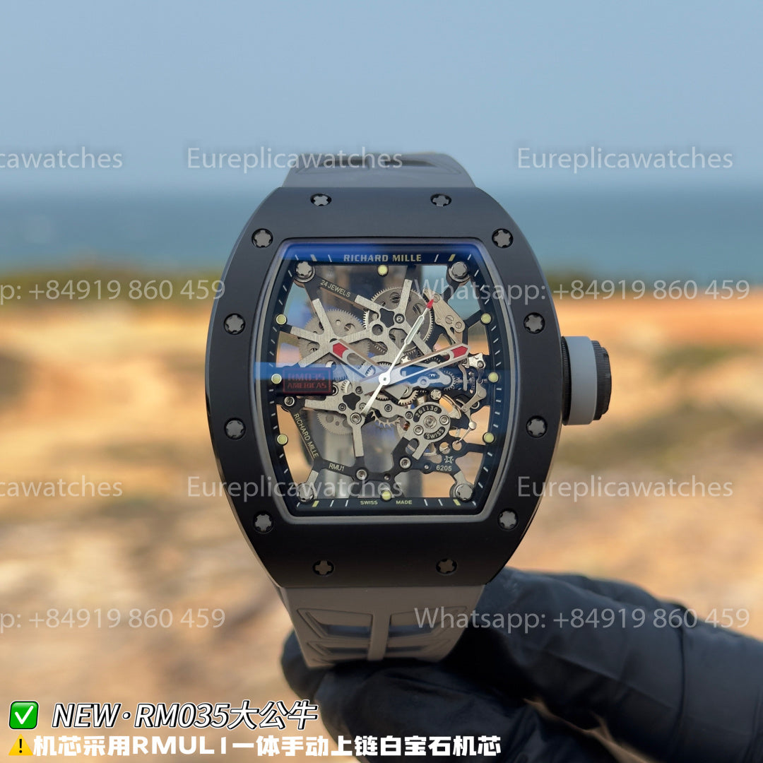 NEW Factory Richard Mille RM 035Americas – Black Ceramic Grey Rubber Strap