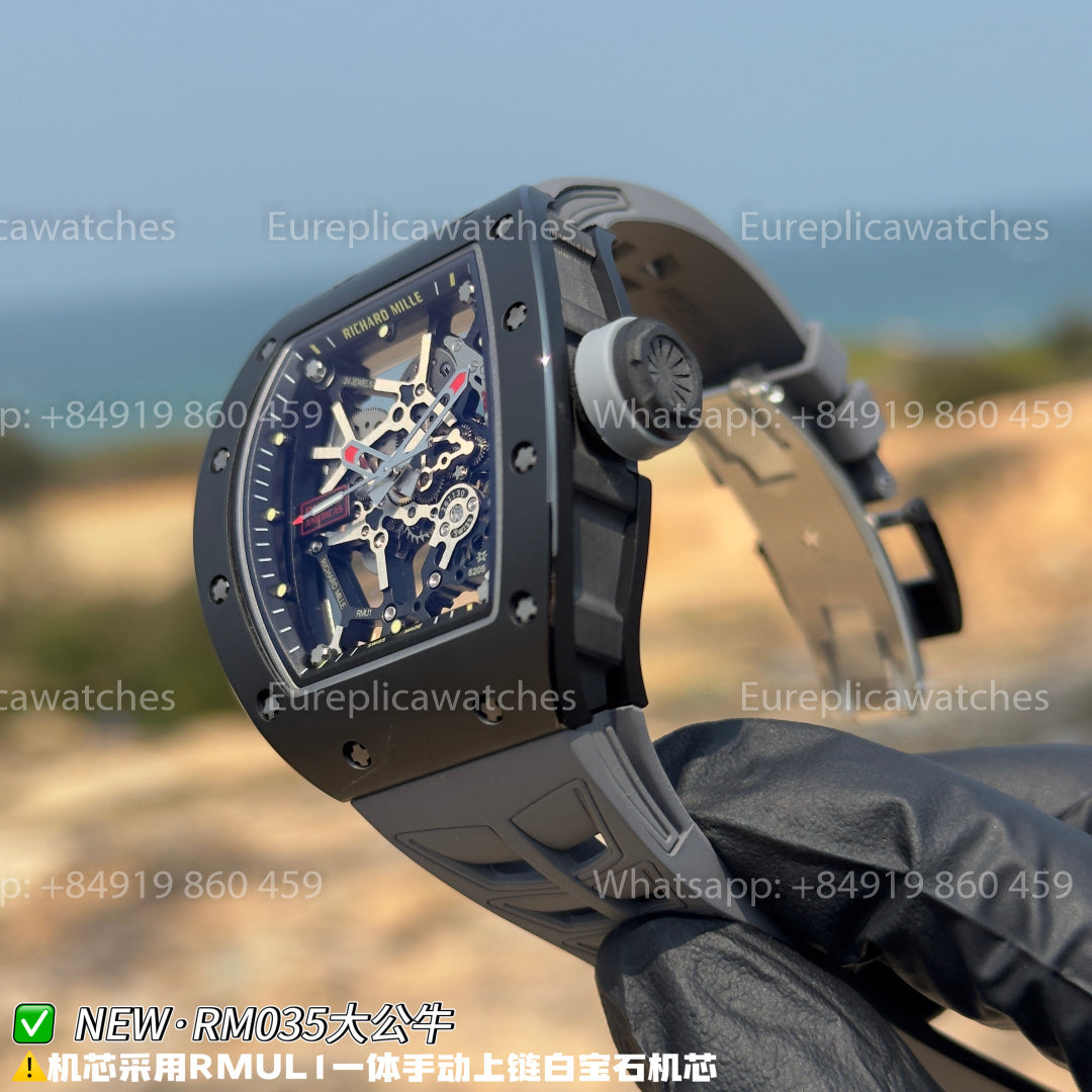 NEW Factory Richard Mille RM 035Americas – Black Ceramic Grey Rubber Strap