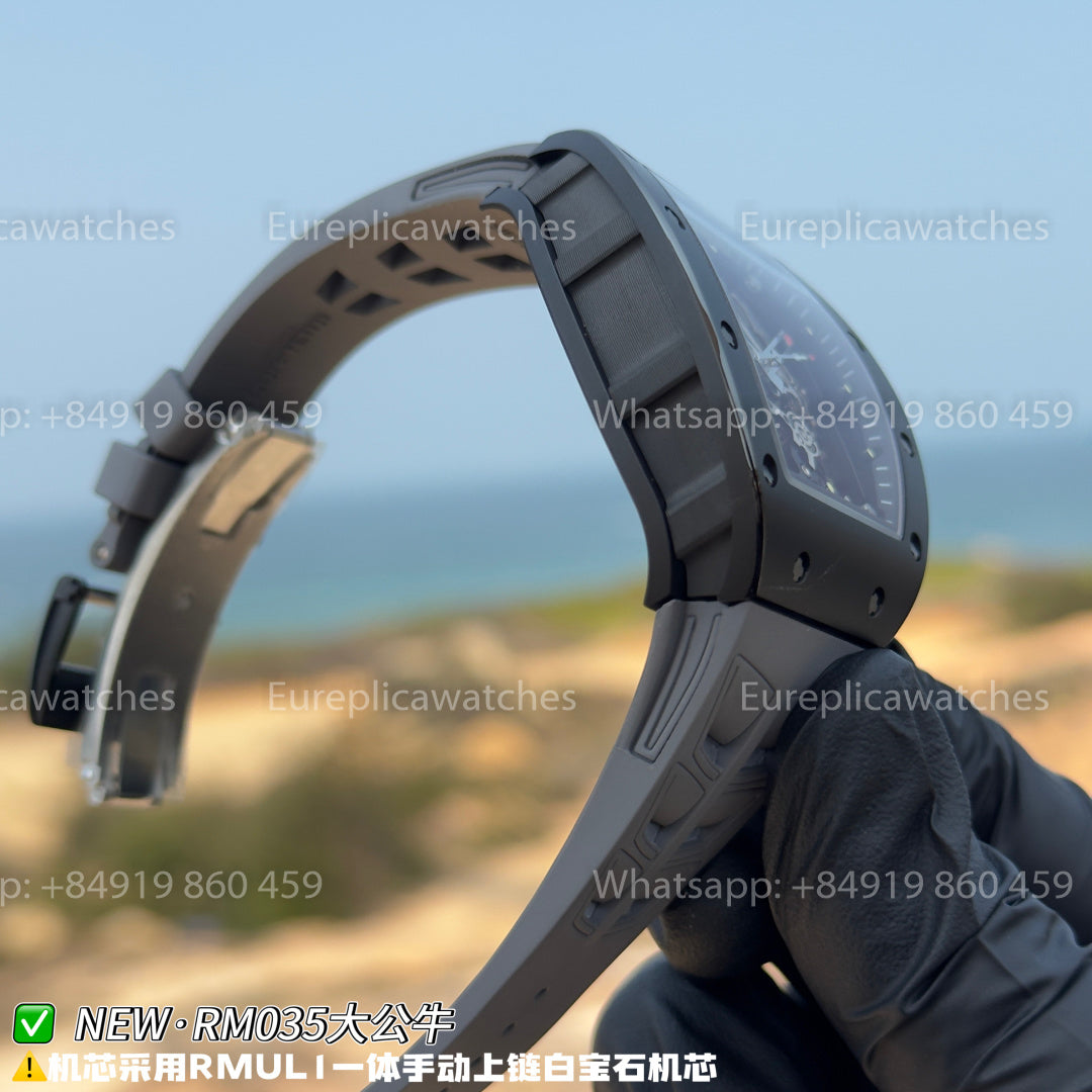 NEW Factory Richard Mille RM 035Americas – Black Ceramic Grey Rubber Strap