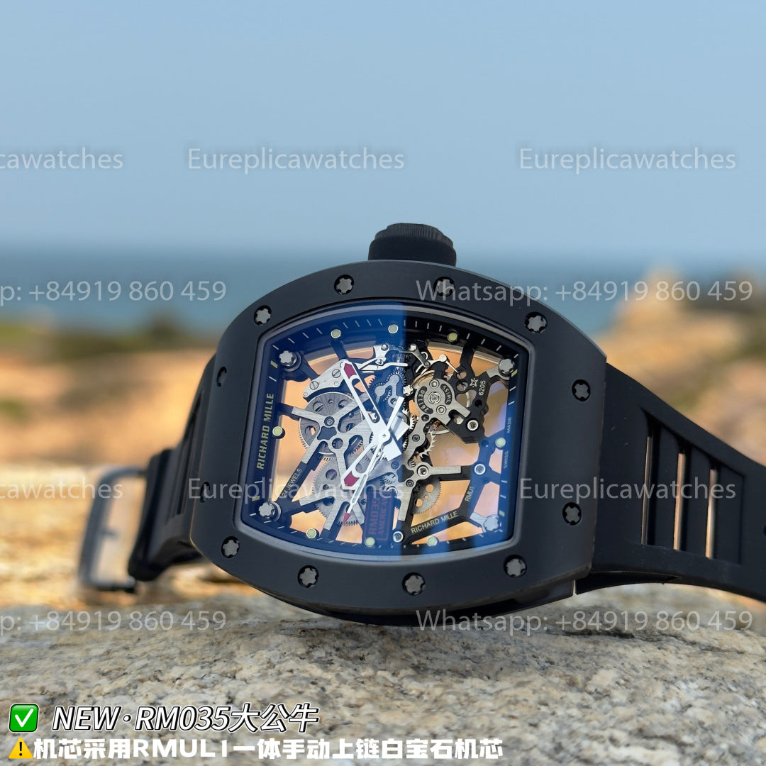 NEW Factory Richard Mille RM 035 Americas Edition – Black Ceramic & Back rubber Strap