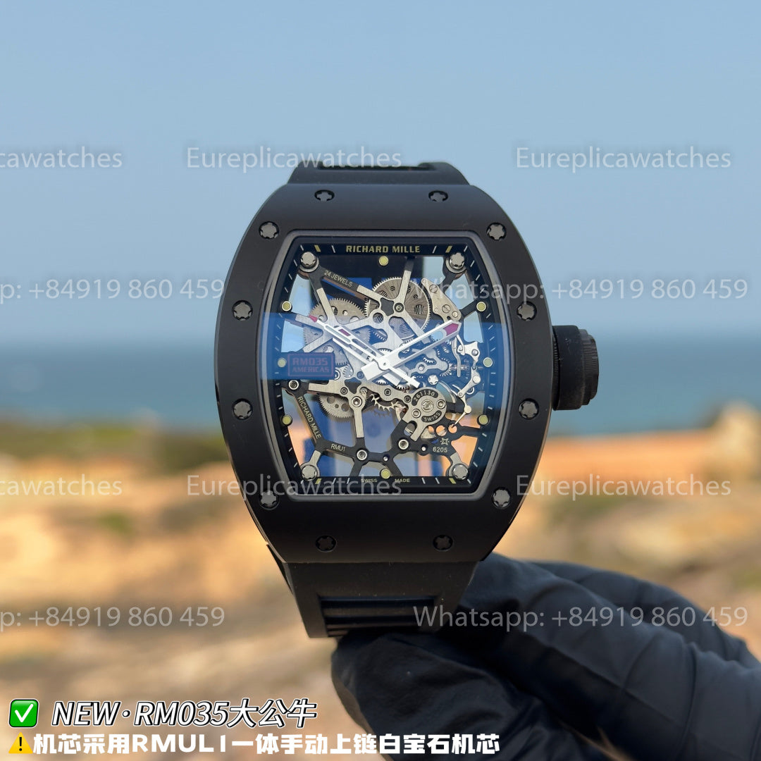 NEW Factory Richard Mille RM 035 Americas Edition – Black Ceramic & Back rubber Strap