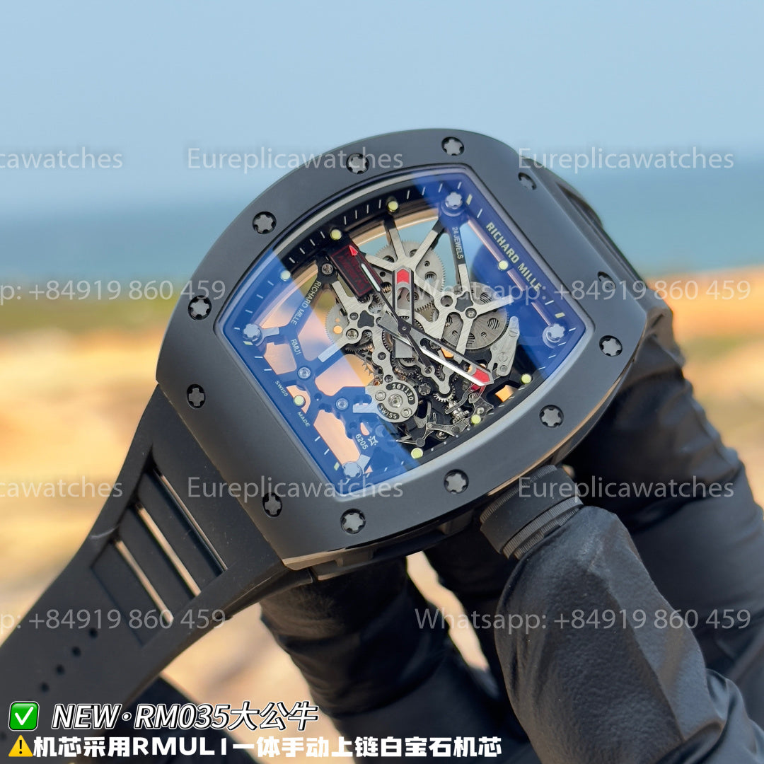NEW Factory Richard Mille RM 035 Americas Edition – Black Ceramic & Back rubber Strap