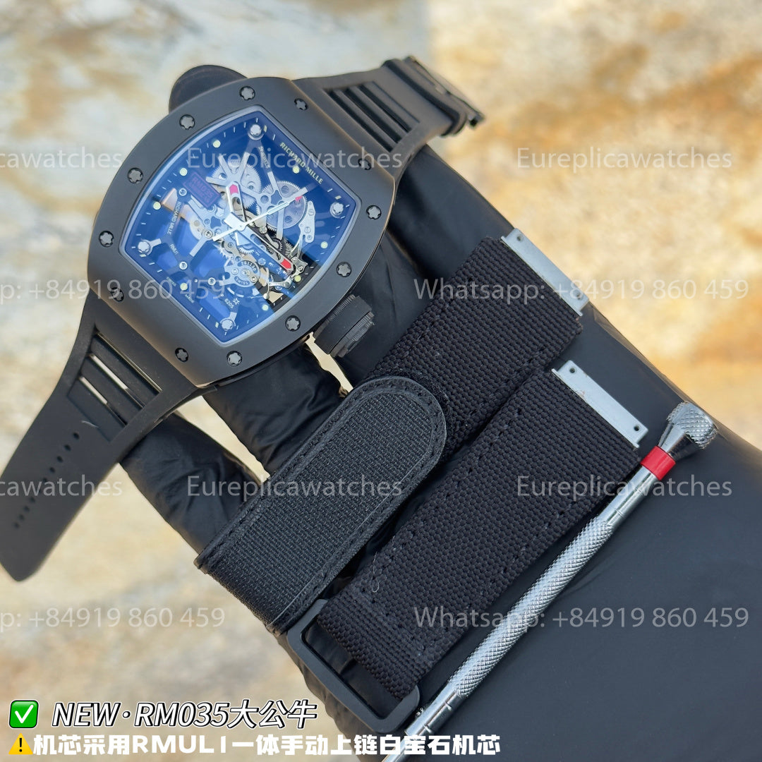 NEW Factory Richard Mille RM 035 Americas Edition – Black Ceramic & Back rubber Strap