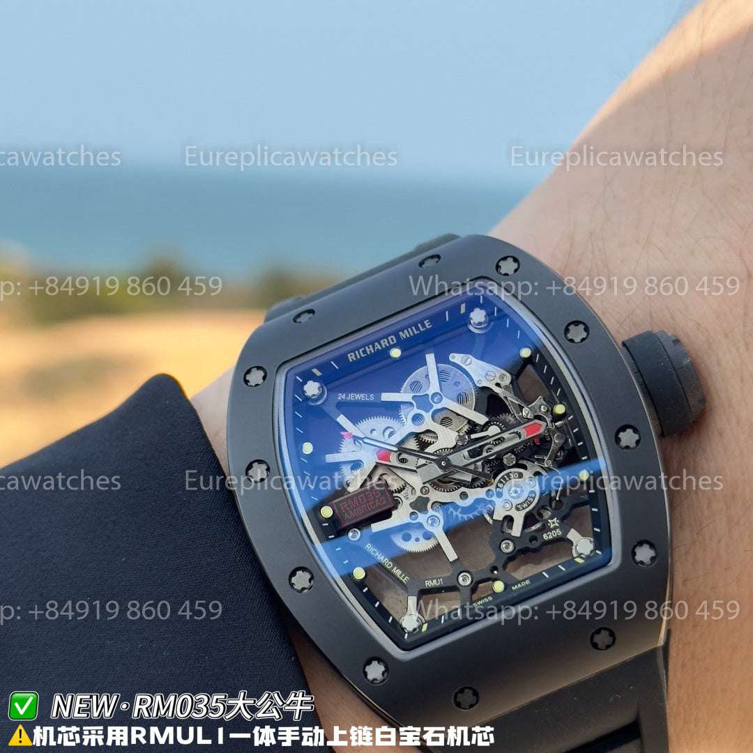 NEW Factory Richard Mille RM 035 Americas Edition – Black Ceramic & Back rubber Strap
