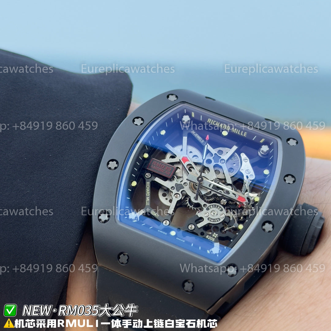 NEW Factory Richard Mille RM 035 Americas Edition – Black Ceramic & Back rubber Strap
