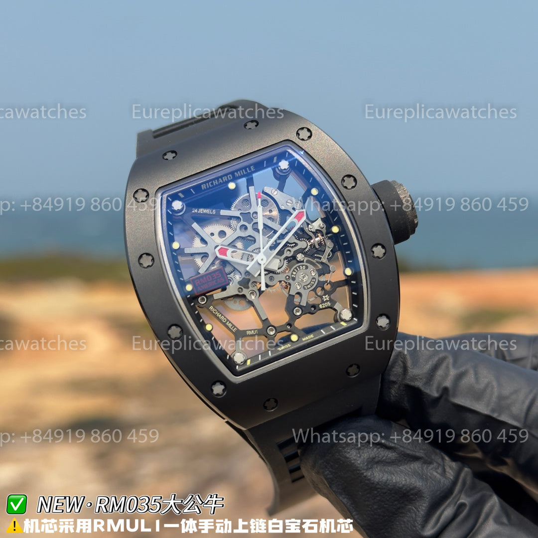 NEW Factory Richard Mille RM 035 Americas Edition – Black Ceramic & Back rubber Strap