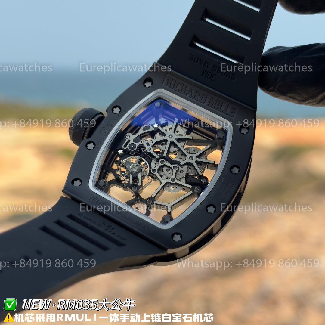 NEW Factory Richard Mille RM 035 Americas Edition – Black Ceramic & Back rubber Strap