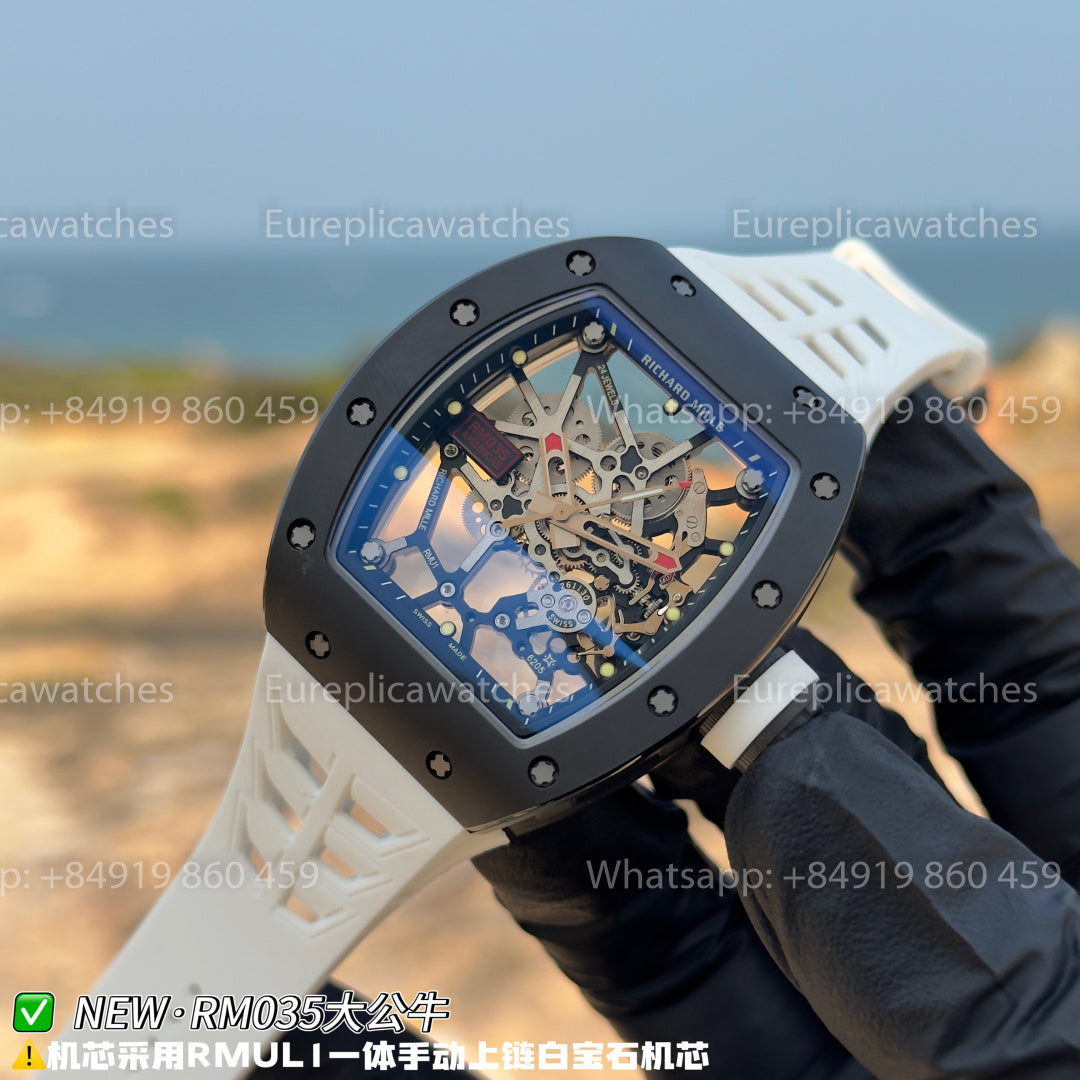 NEW Factory Richard Mille RM 035 Americas Edition – Black Ceramic & White Rubber Strap
