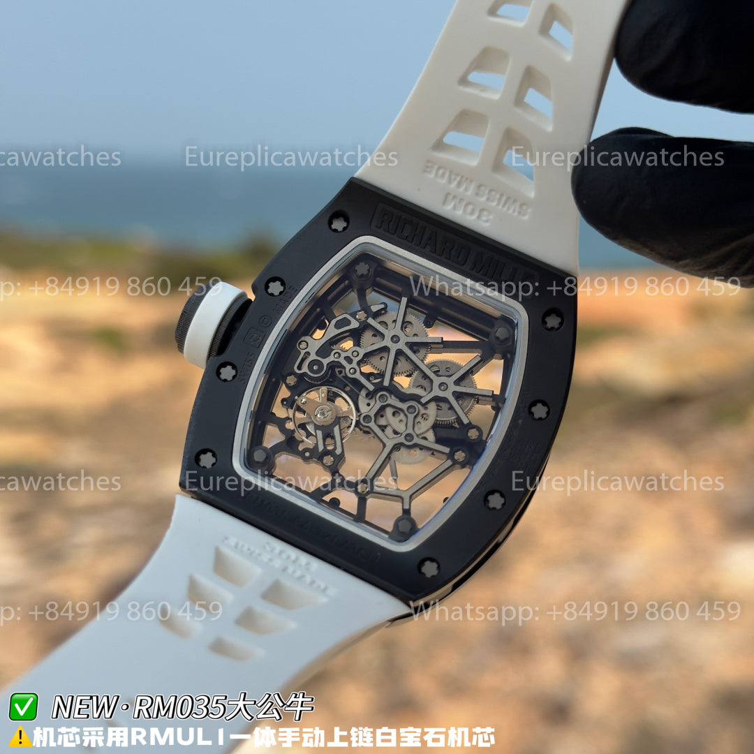 NEW Factory Richard Mille RM 035 Americas Edition – Black Ceramic & White Rubber Strap