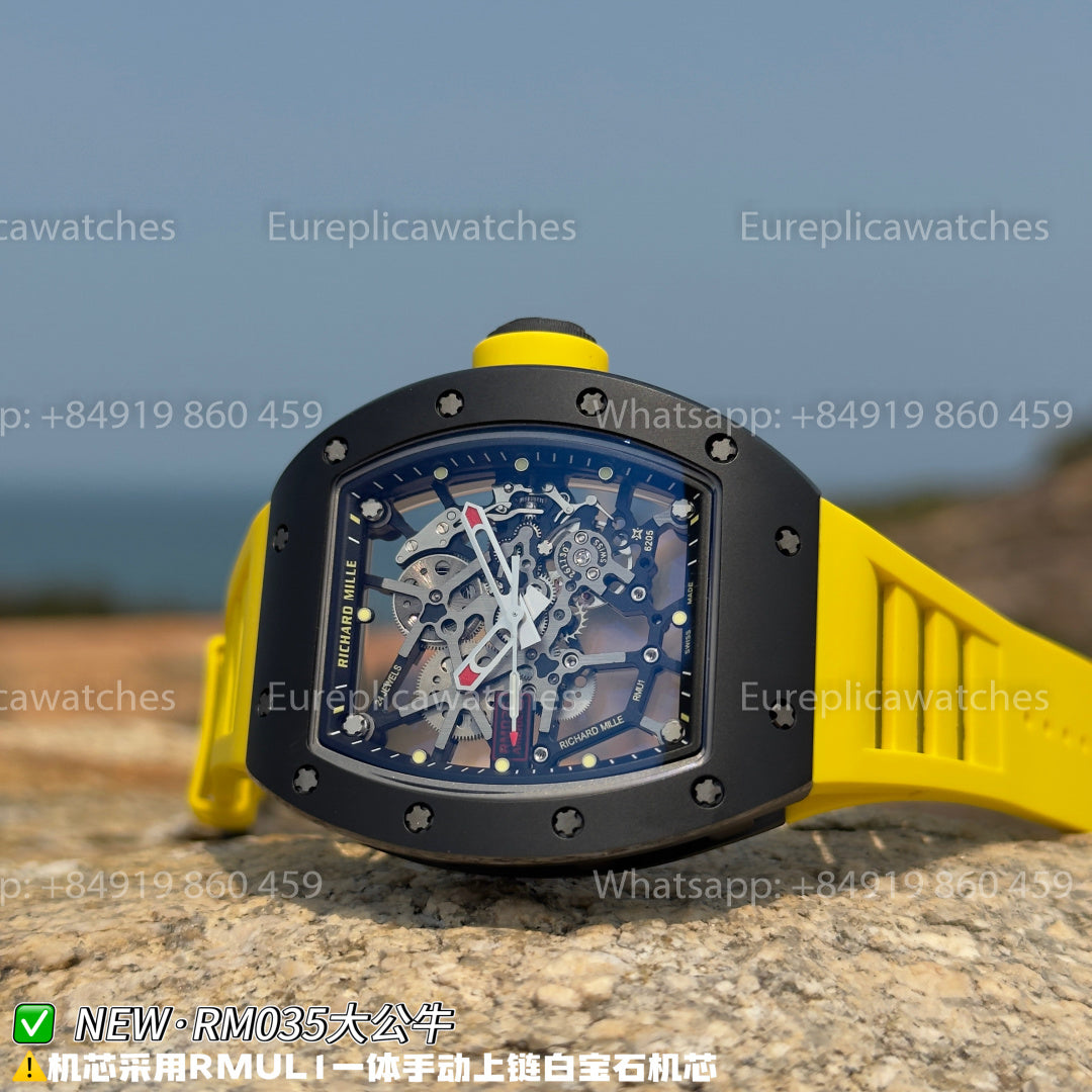 NEW Factory Richard Mille RM 035 Americas Edition – Black Ceramic & Yellow Rubber Strap