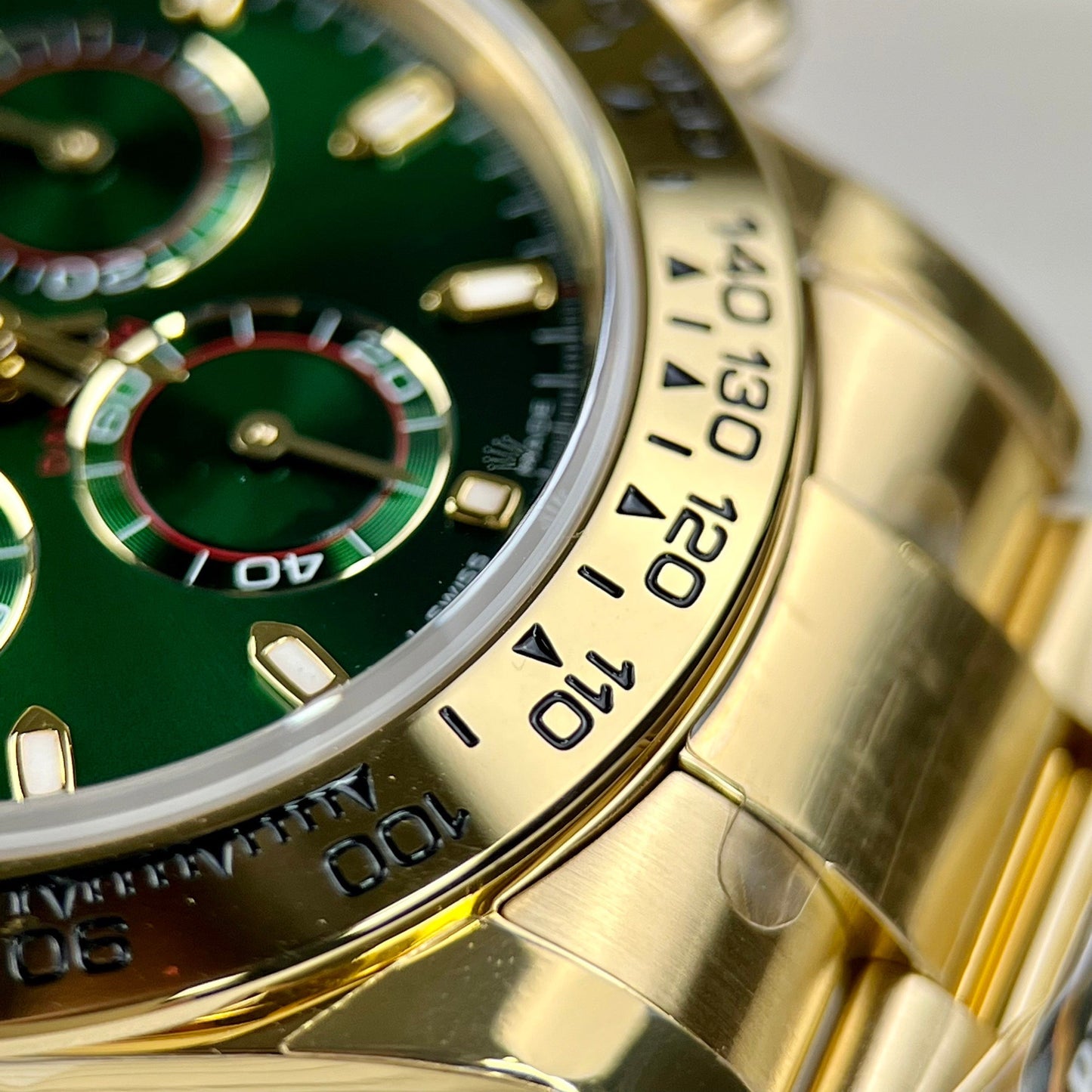 Rolex Gelbgold Cosmograph Daytona 40 Uhr, grünes arabisches Zifferblatt 116508, beschichtet mit 18 Karat Gelbgold