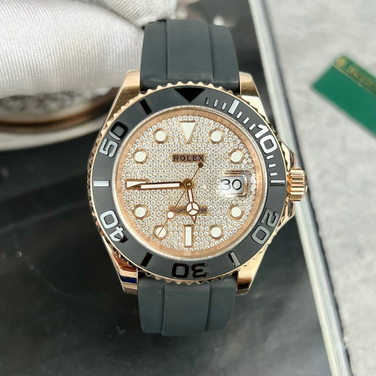 Rolex Yacht-Master 40 126655 Pave stone dial - 3235 Movement coated 18k gold and moissanite