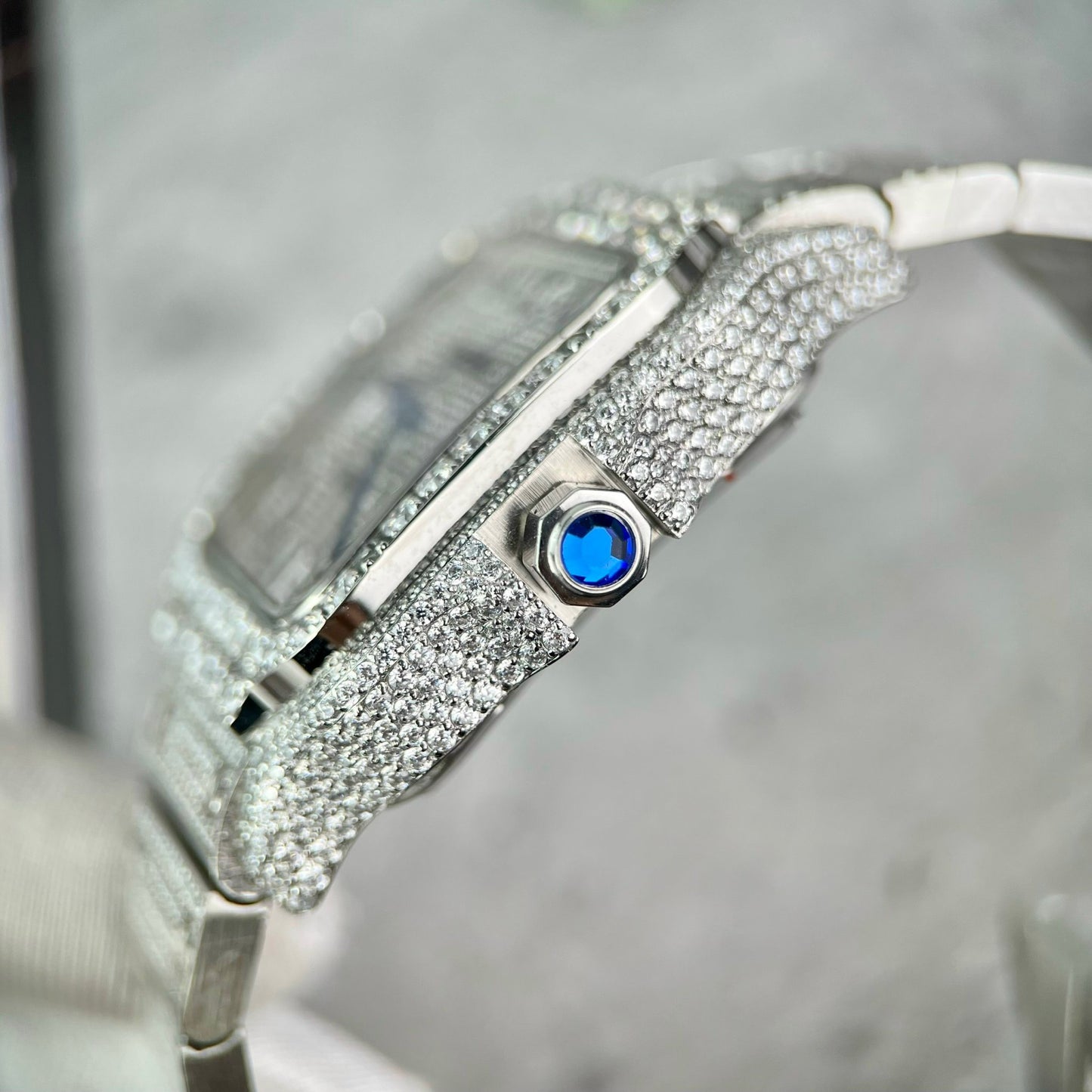 Santos De Cartier 40 mm Acier - Cadran arabe en pierre Swarovski pavé personnalisé